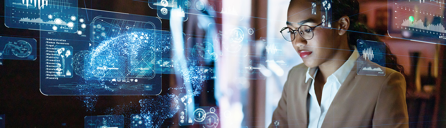 business woman viewing financial dashboard