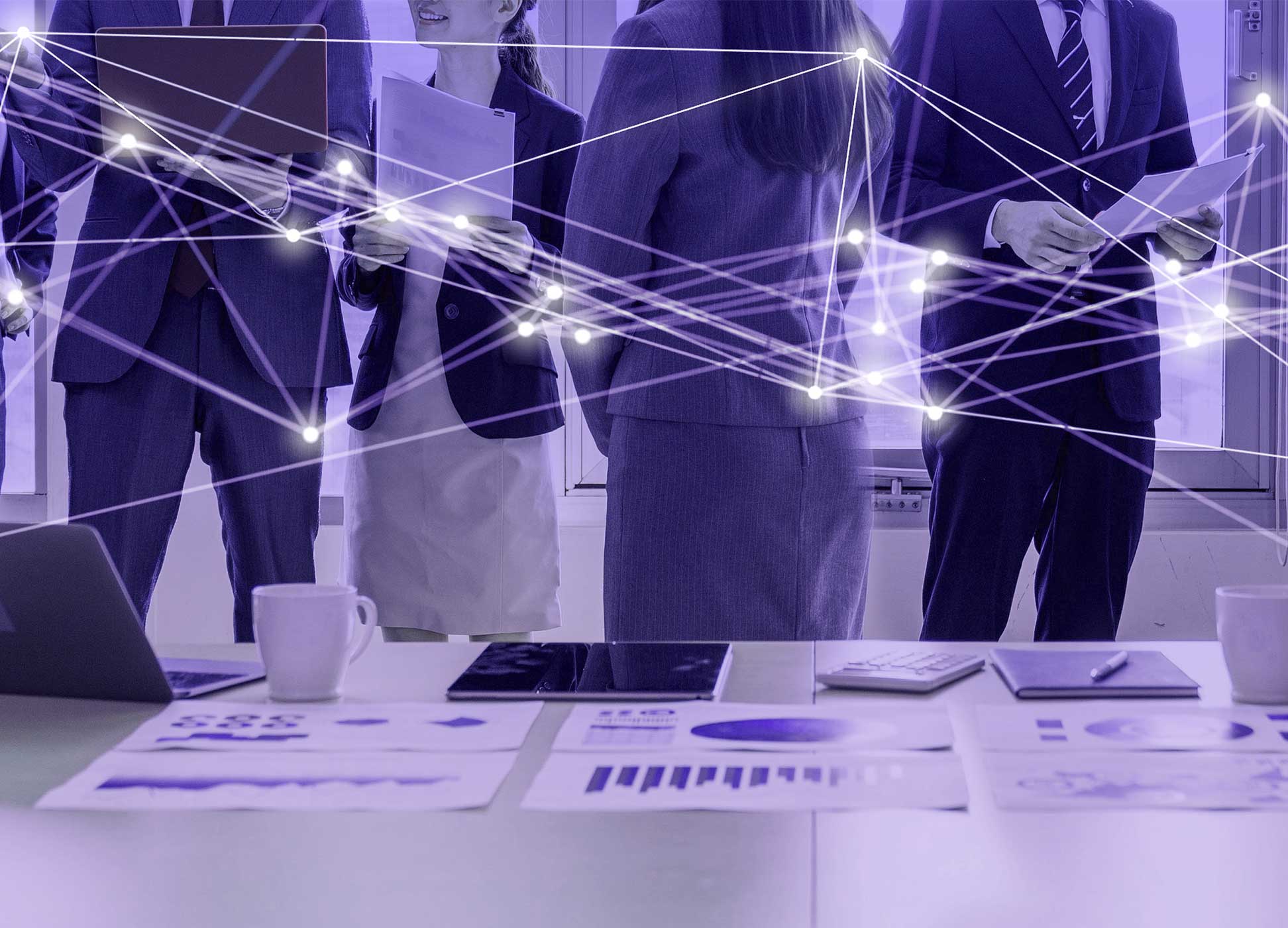 abstract image of business people, connectivity, and financials